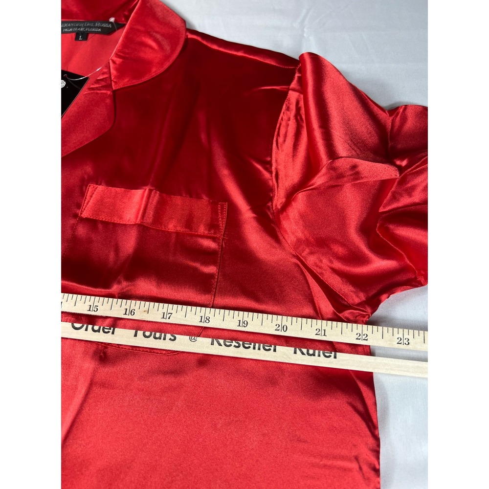 ALEXANDER DEL ROSSA 3pc Pajama Set Women L Red Satin Button Down Sleepwear NWT - Picture 8 of 13